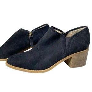 Caslon Womens Black Suede Ankle Boots with Stacked Block Heel 8M Square Toe